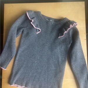 Primark Charcoal Knit Sweater with Pink Ruffle Trim
